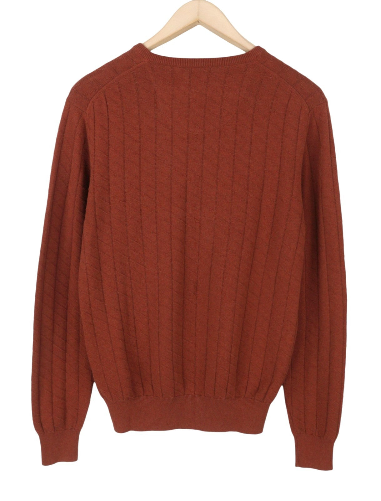 STATE OF ART Men's Jumper S Brown Cotton Tight-Knit V-Neck Pull On