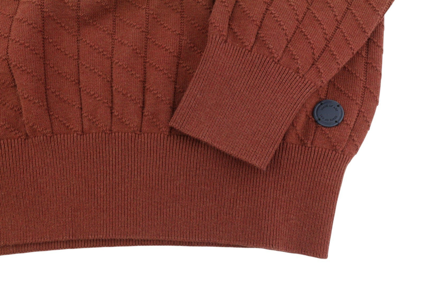 STATE OF ART Men's Jumper S Brown Cotton Tight-Knit V-Neck Pull On