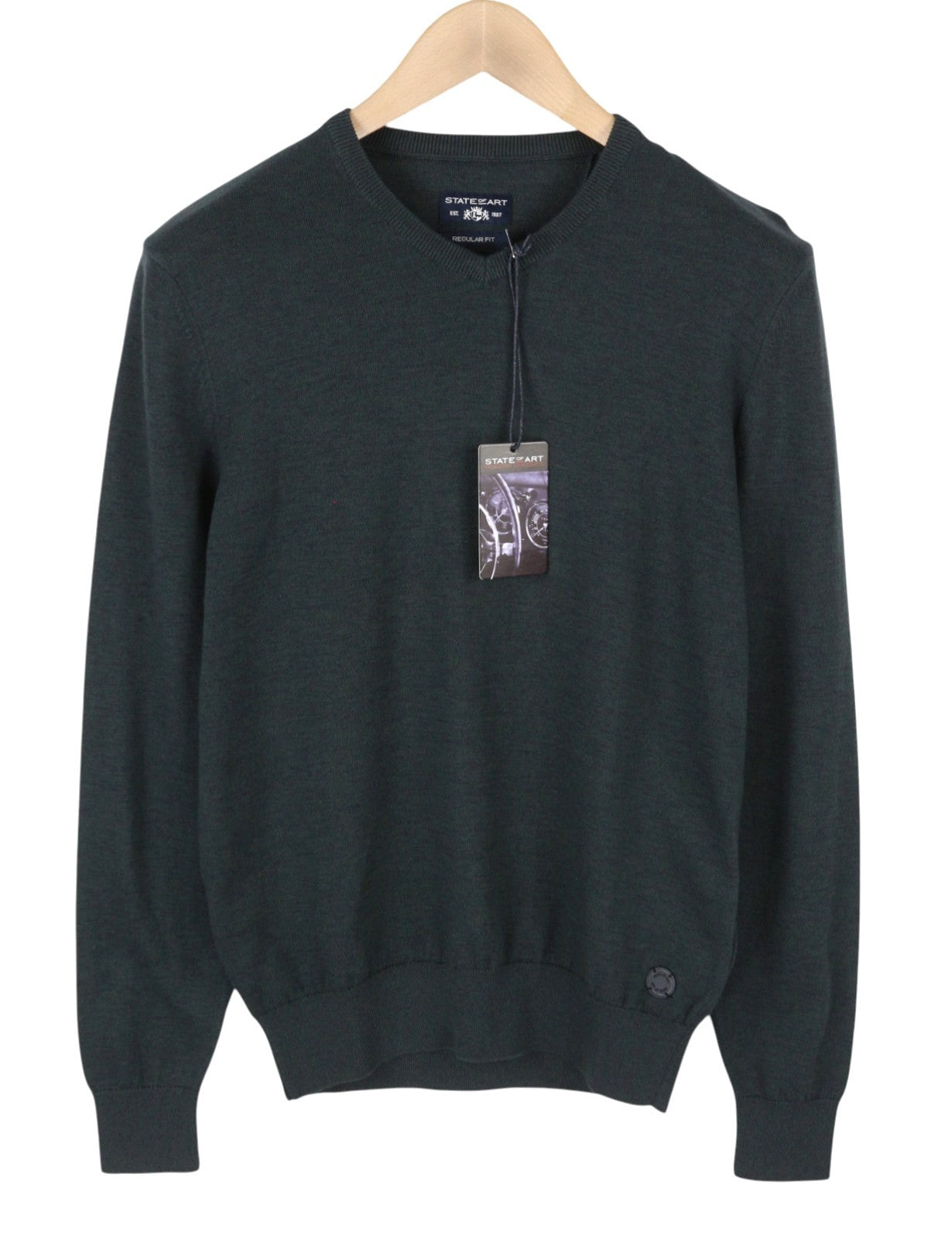STATE OF ART Men's Jumper S Dark Grey Melange Knit V-Neck Pull On