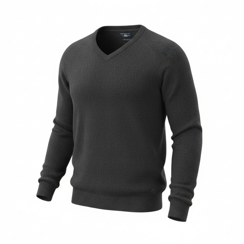 STATE OF ART Men's Jumper L Dark Grey Herringbone V-Neck Knit Pull On
