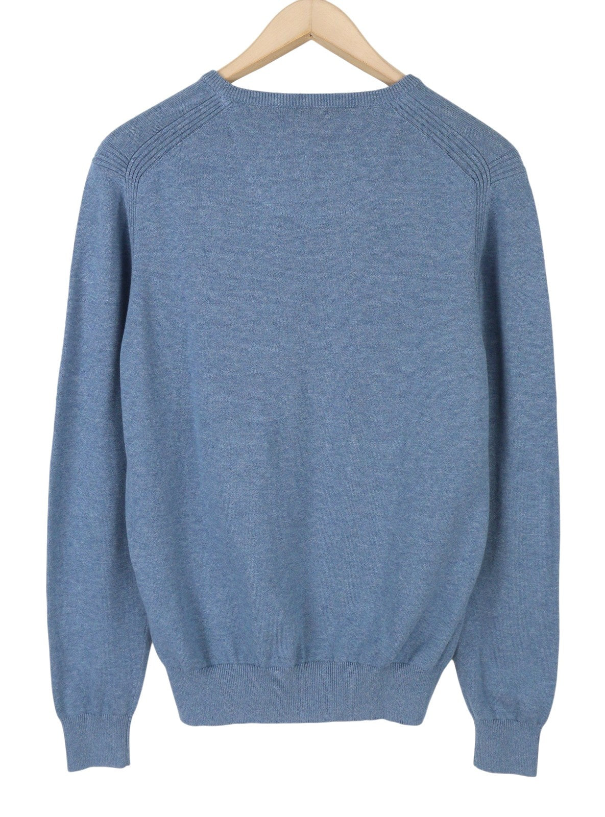 STATE OF ART Men's Jumper S Blue Melange Cotton V-Neck Knit Pull On