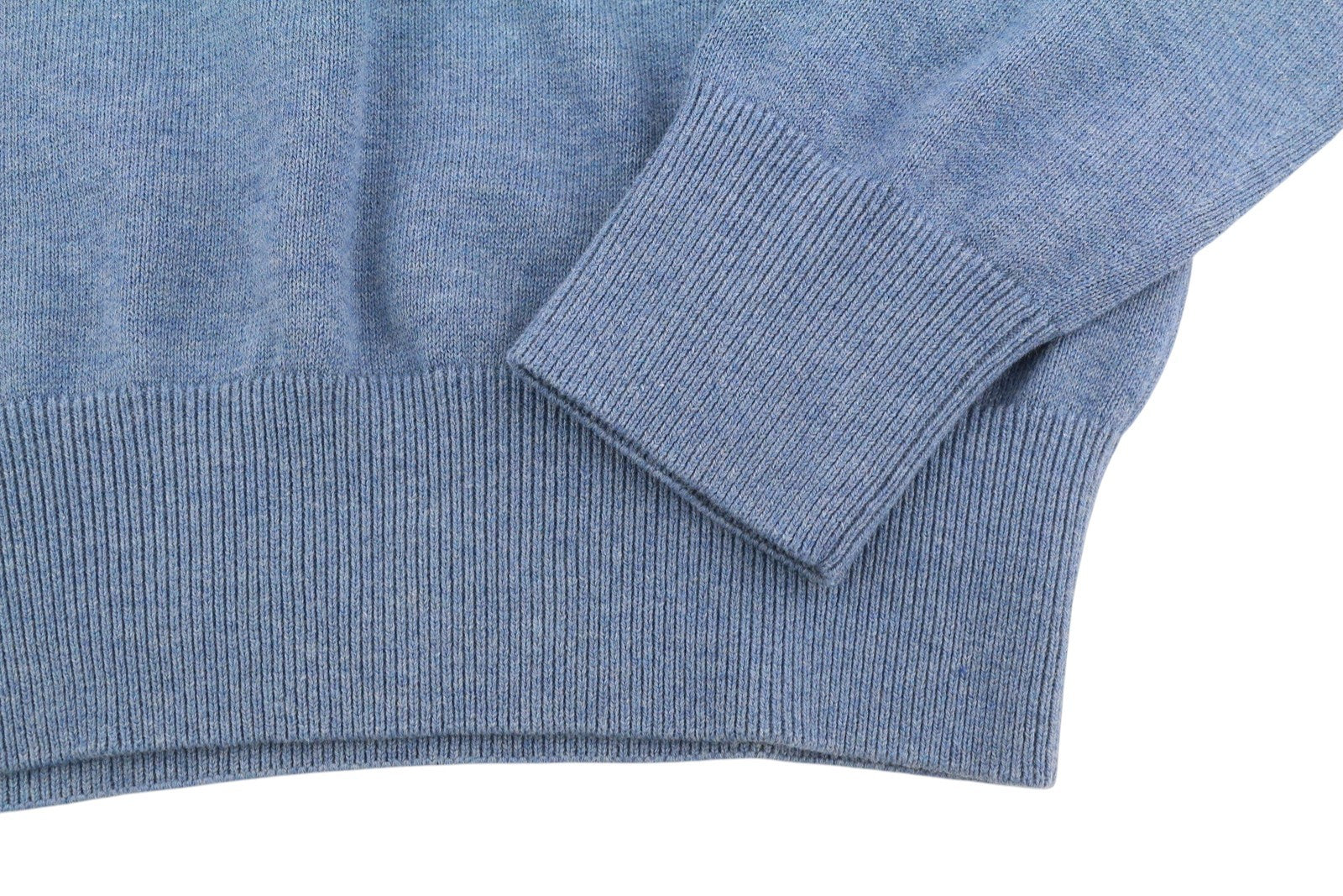 STATE OF ART Men's Jumper S Blue Melange Cotton V-Neck Knit Pull On