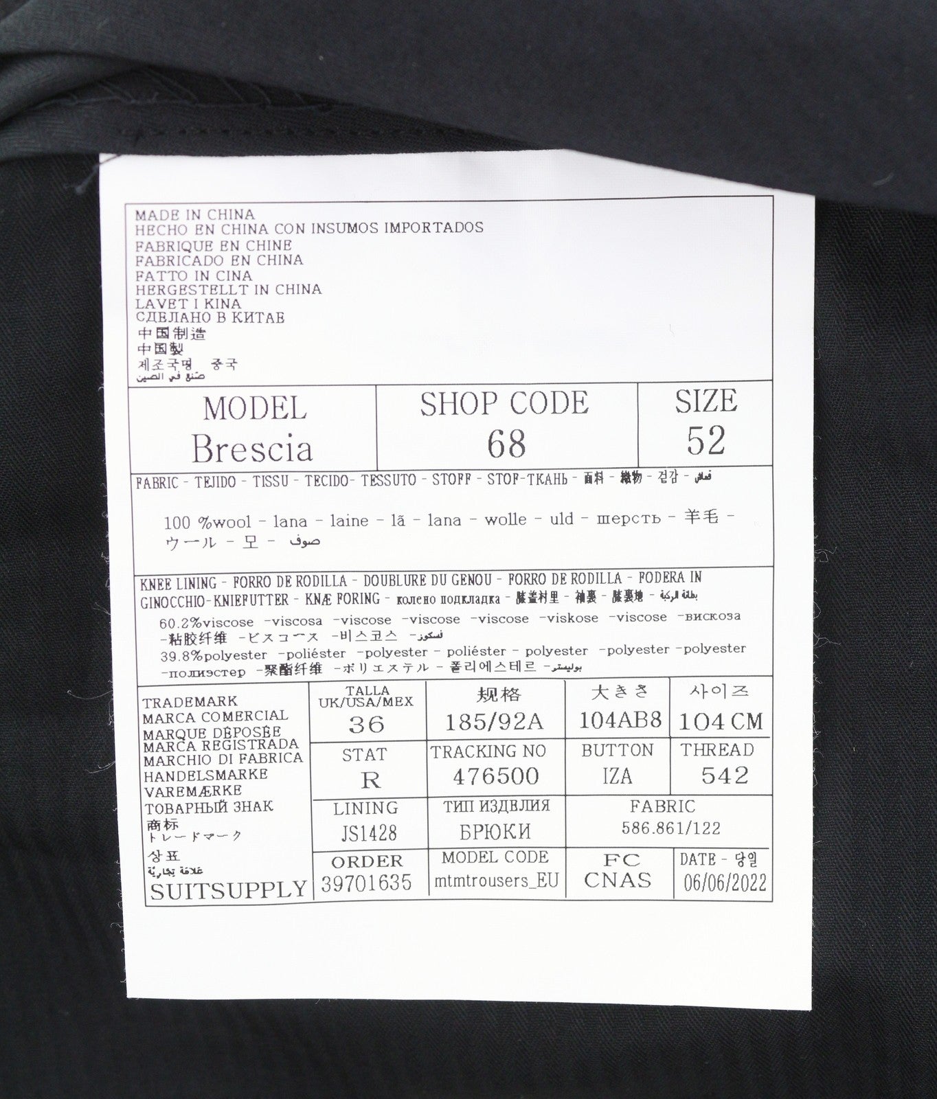 SUITSUPPLY Brescia Men's Trousers UK36R Grey Wool Tapered Formal Melange