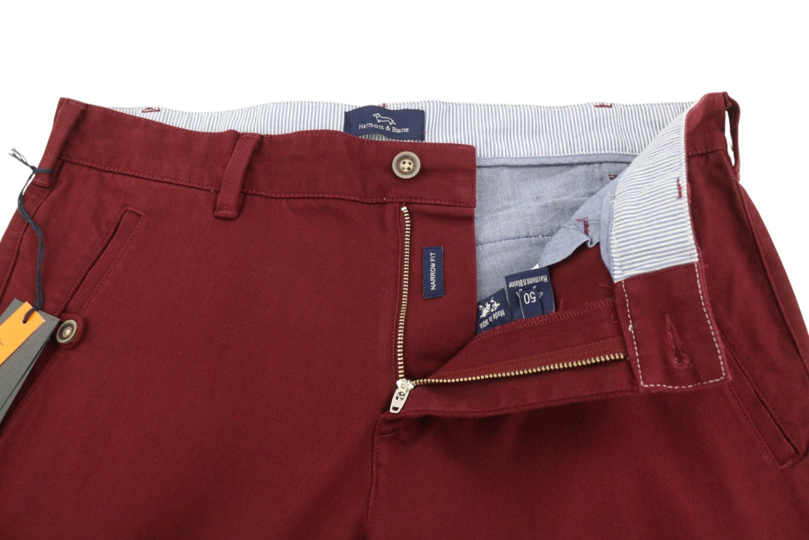 HARMONT & BLAINE Men's Trousers 50 W36 Burgundy Narrow Chino Zip Fly