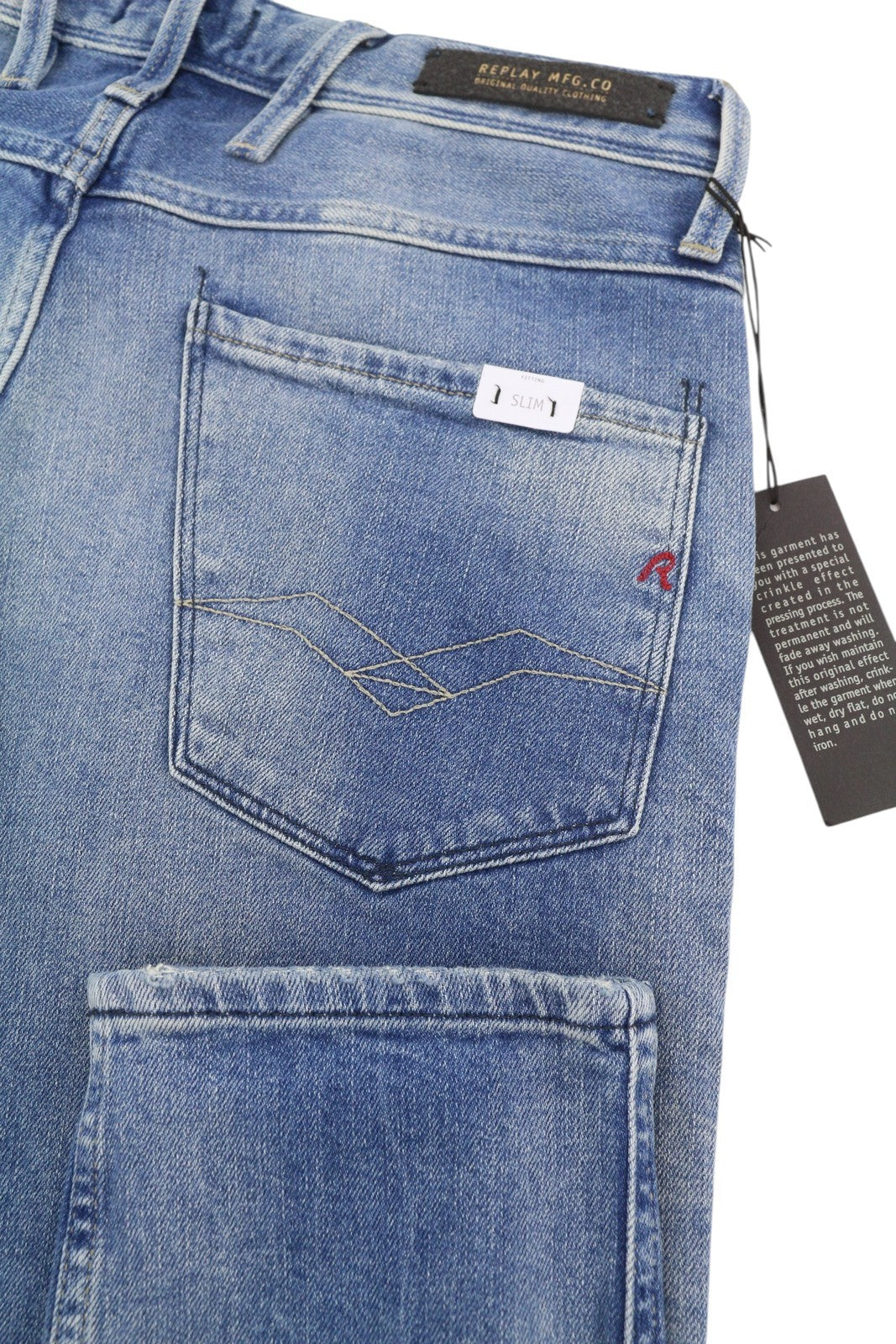 REPLAY Anbass Men's Jeans W30/L34 Blue Slim Fit Faded Whiskers Zip Fly