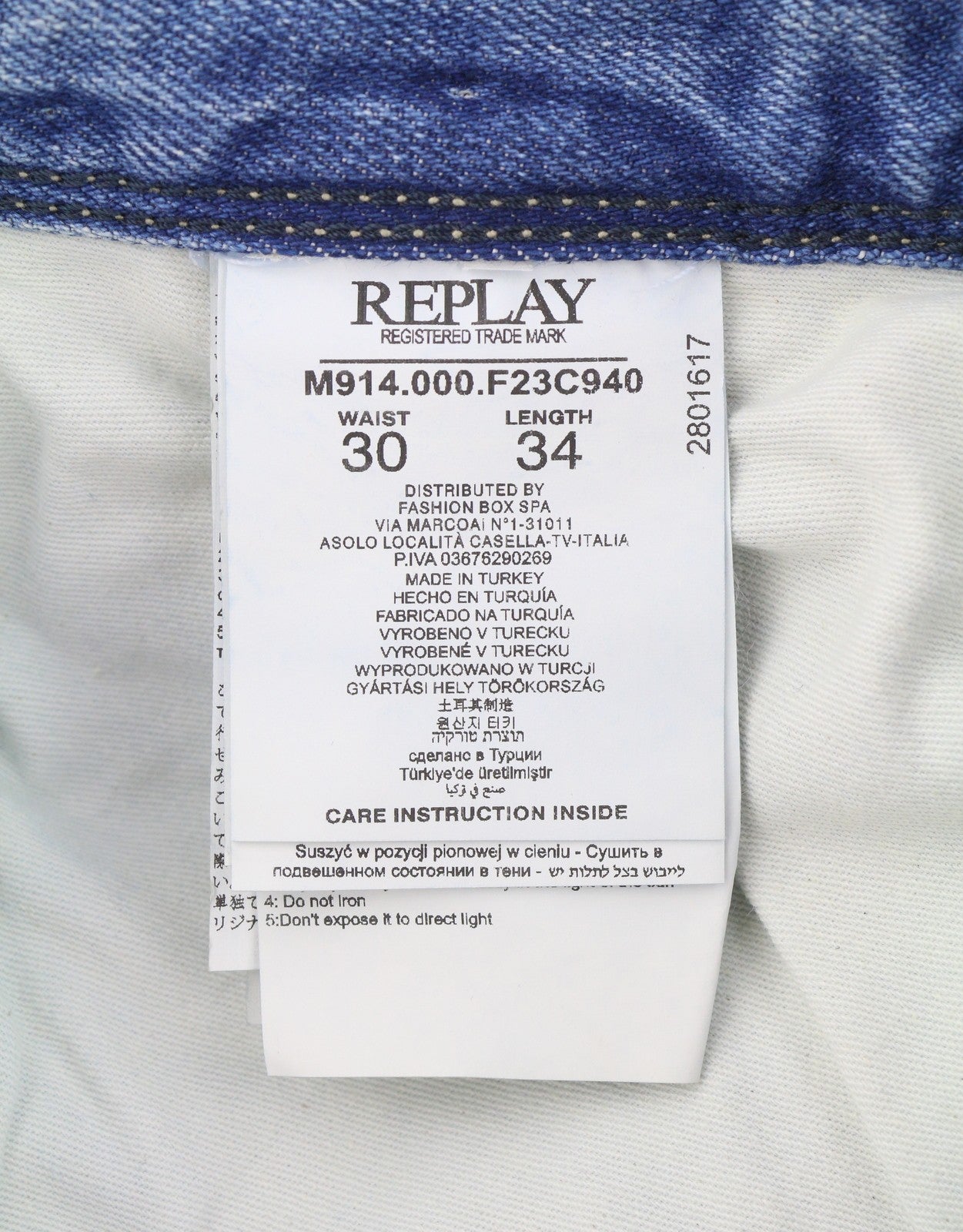 REPLAY Anbass Men's Jeans W30/L34 Blue Slim Fit Faded Whiskers Zip Fly