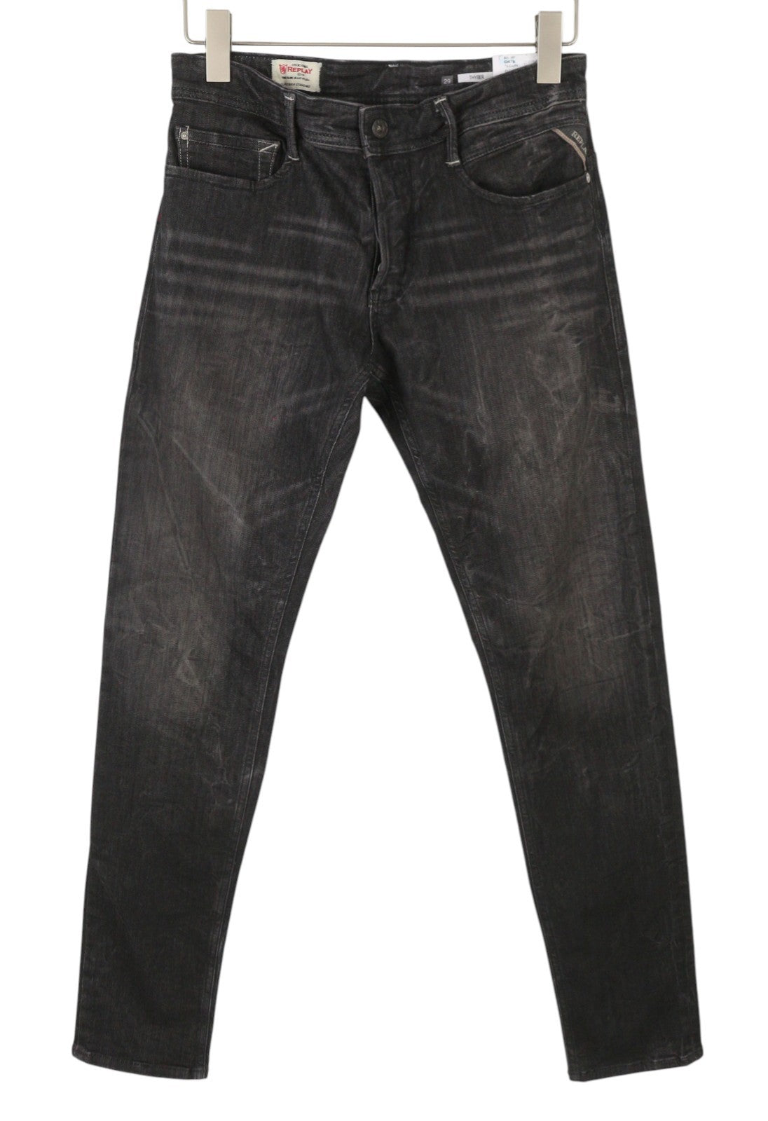 REPLAY Thyber Men's Jeans W29/L34 Black Stretch Slim Faded Whiskers