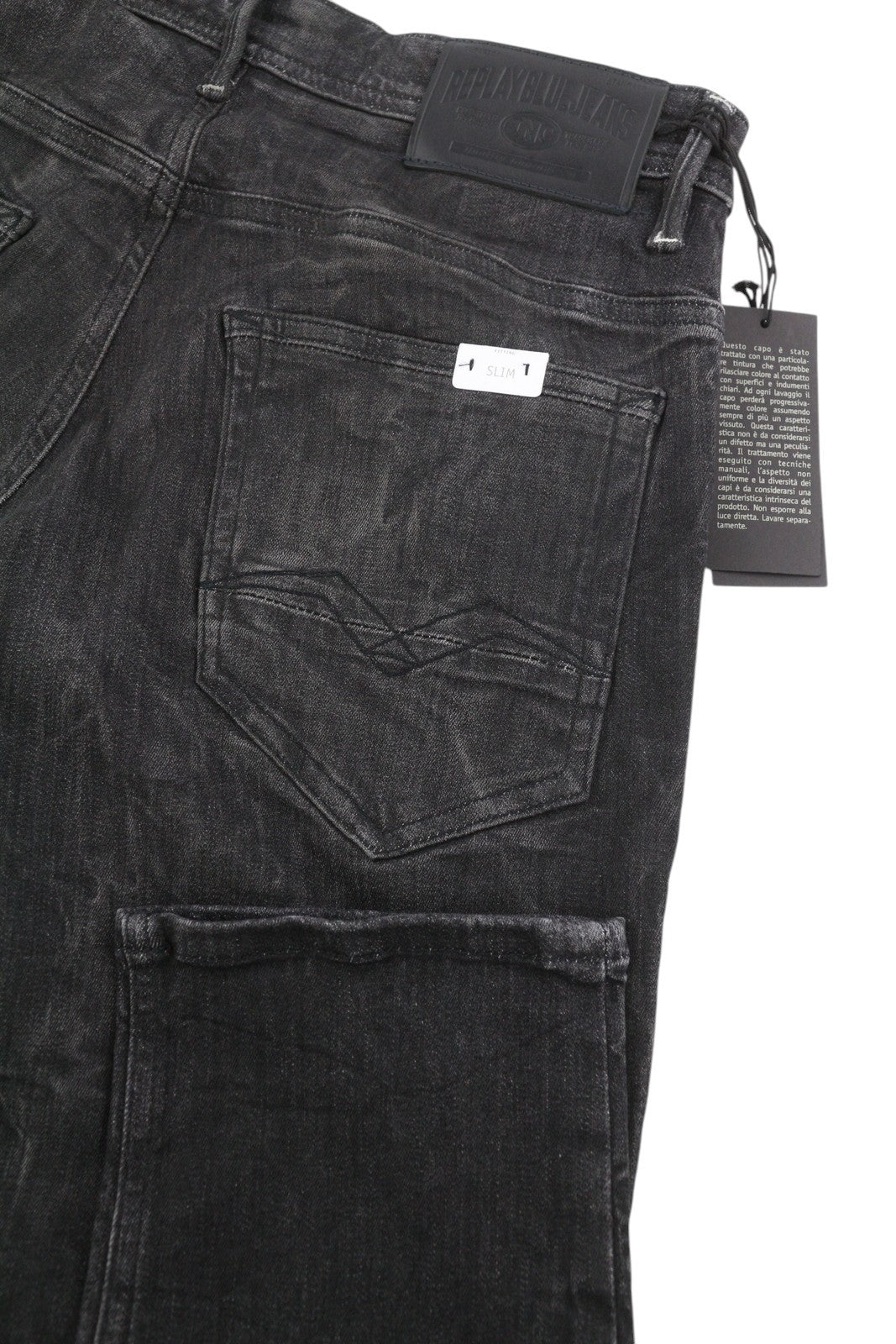 REPLAY Thyber Men's Jeans W29/L34 Black Stretch Slim Faded Whiskers