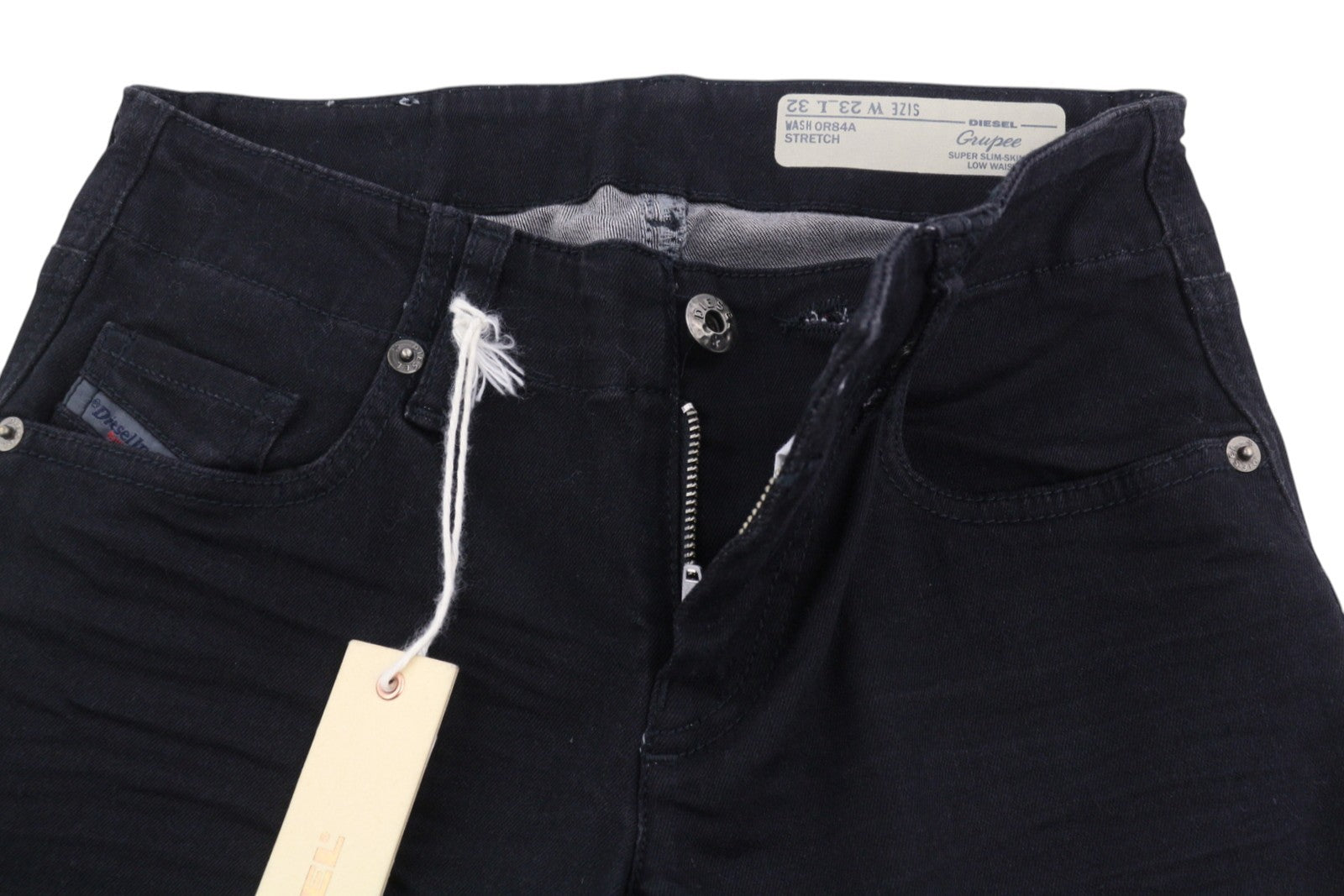 DIESEL Grupee 0R84A Women's Jeans W23/L32 Black Super Slim Skinny Low Waist
