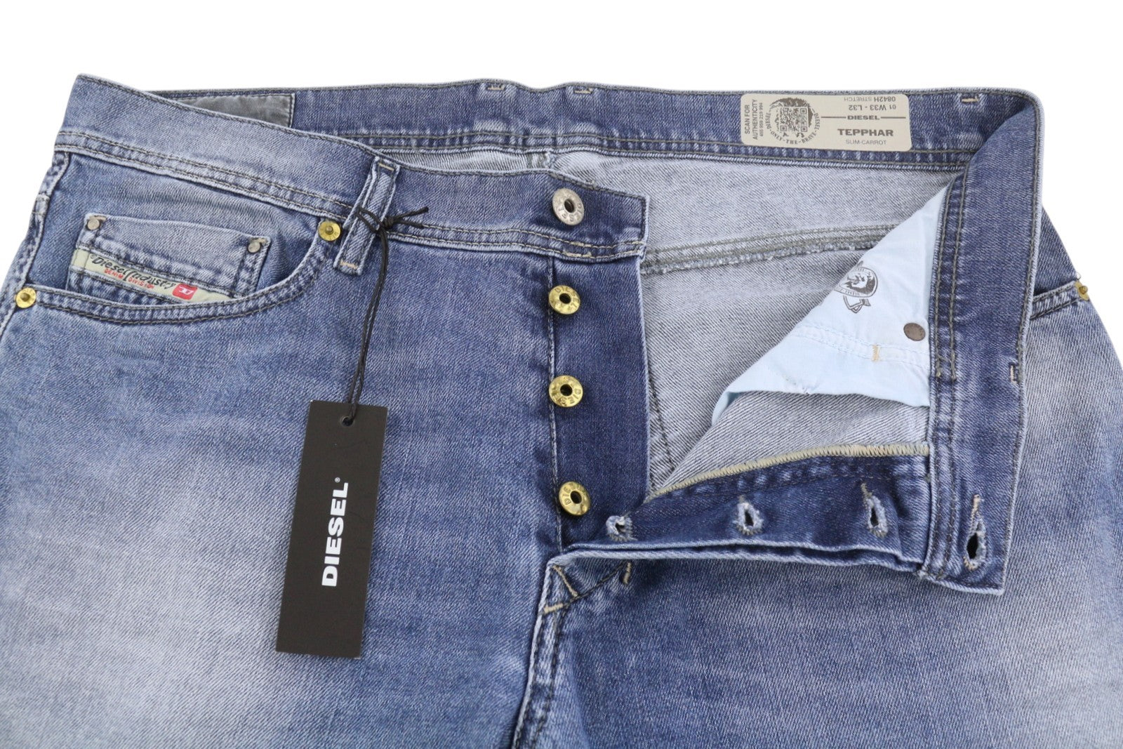 DIESEL Tepphar 0842H Men's Jeans W33/L32 Blue Slim Carrot Faded Stretch