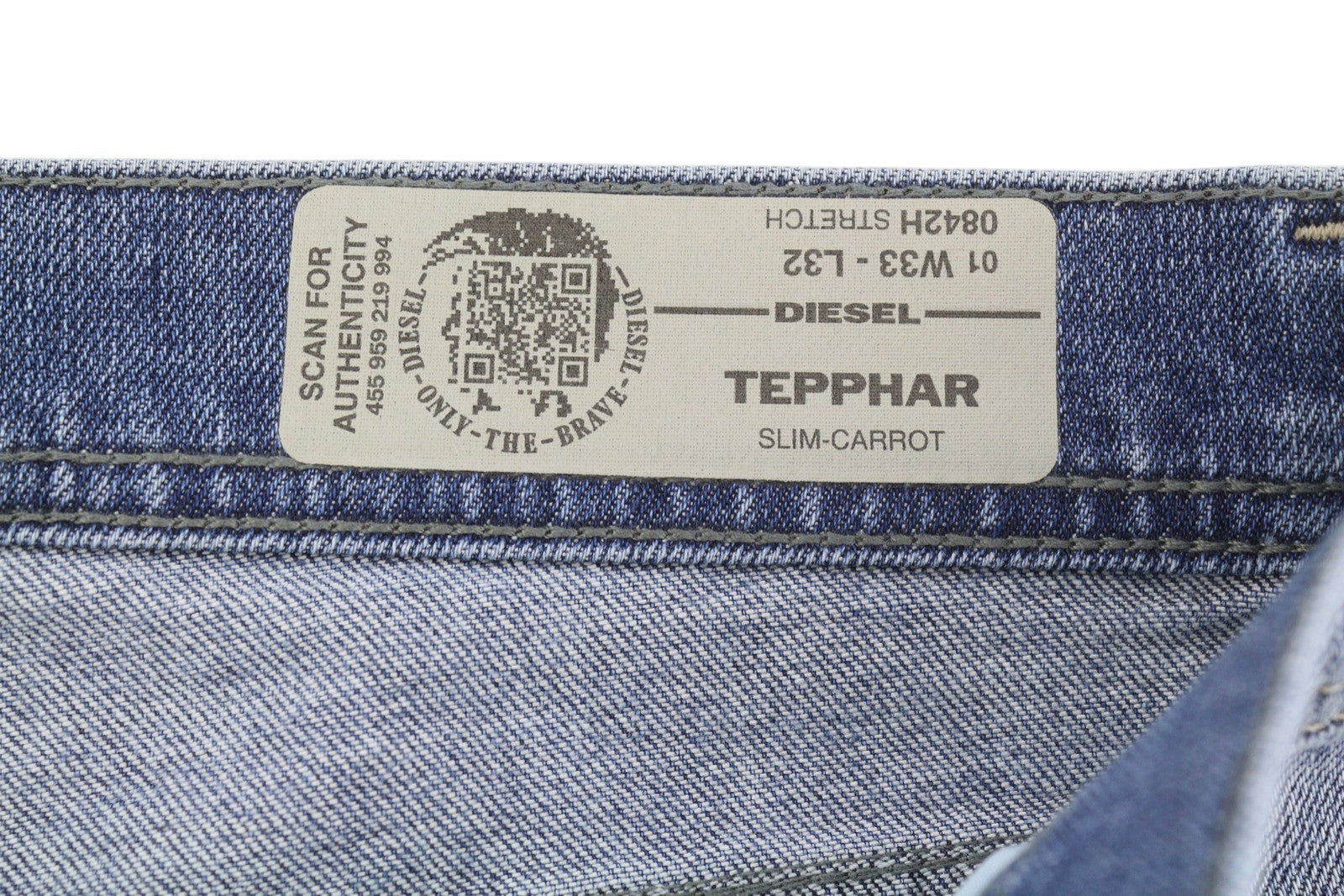 DIESEL Tepphar 0842H Men's Jeans W33/L32 Blue Slim Carrot Faded Stretch