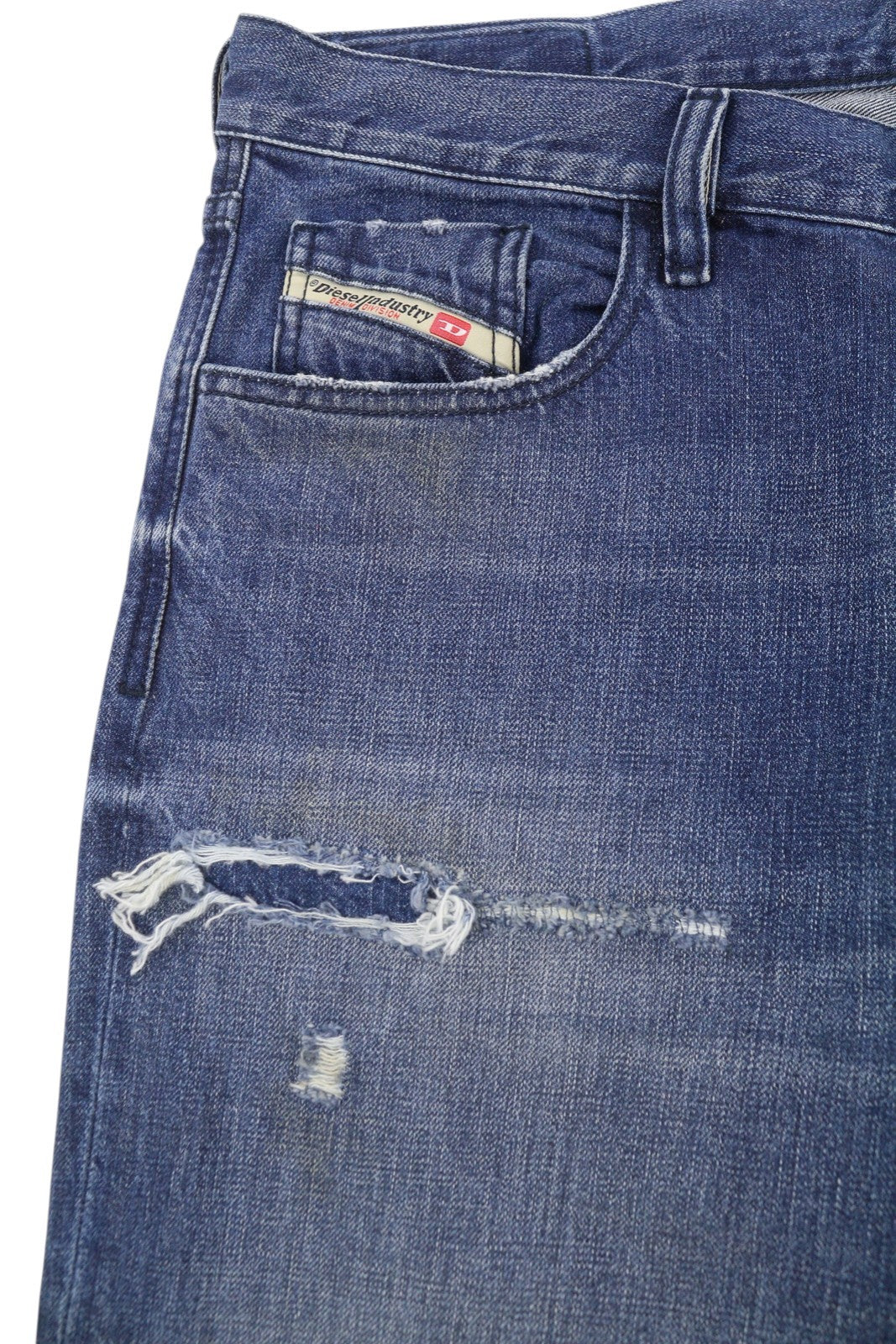 DIESEL Mharky 080AH Men's Jeans W34 Blue Faded Distress Cropped Denim