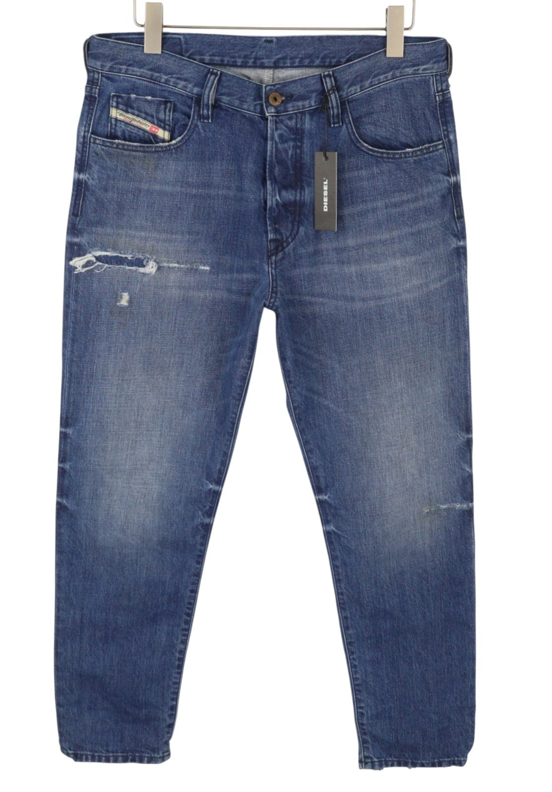 DIESEL Mharky 080AH Men's Jeans W34 Blue Faded Distress Cropped Denim