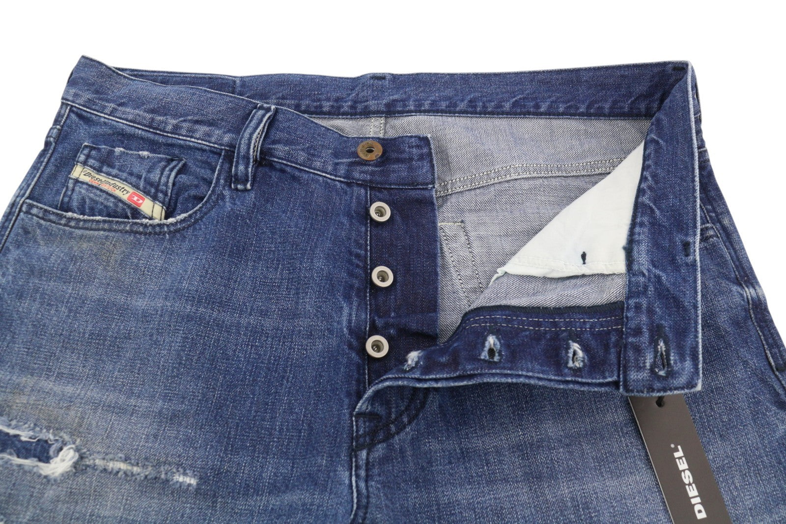 DIESEL Mharky 080AH Men's Jeans W34 Blue Faded Distress Cropped Denim