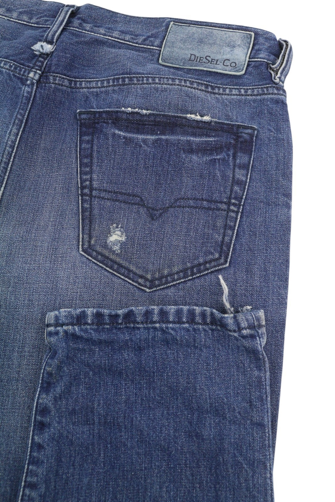 DIESEL Mharky 080AH Men's Jeans W34 Blue Faded Distress Cropped Denim