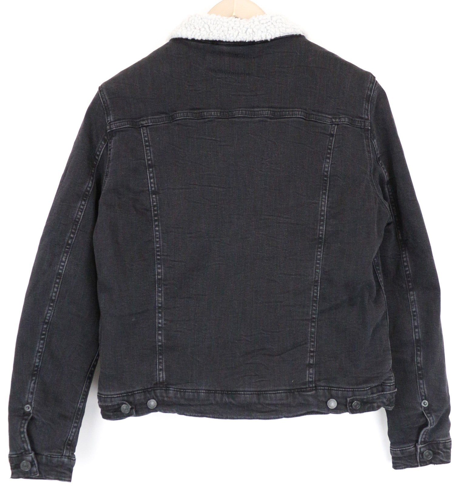 REPLAY Women's Jacket L Black Washed Denim Lined Stretch Cotton Collared Casual