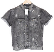 SCOTCH &amp; SODA Ams Blauw moteriški marškinėliai S pilki džinsinio audinio skalbtos medvilnės trumpomis rankovėmis