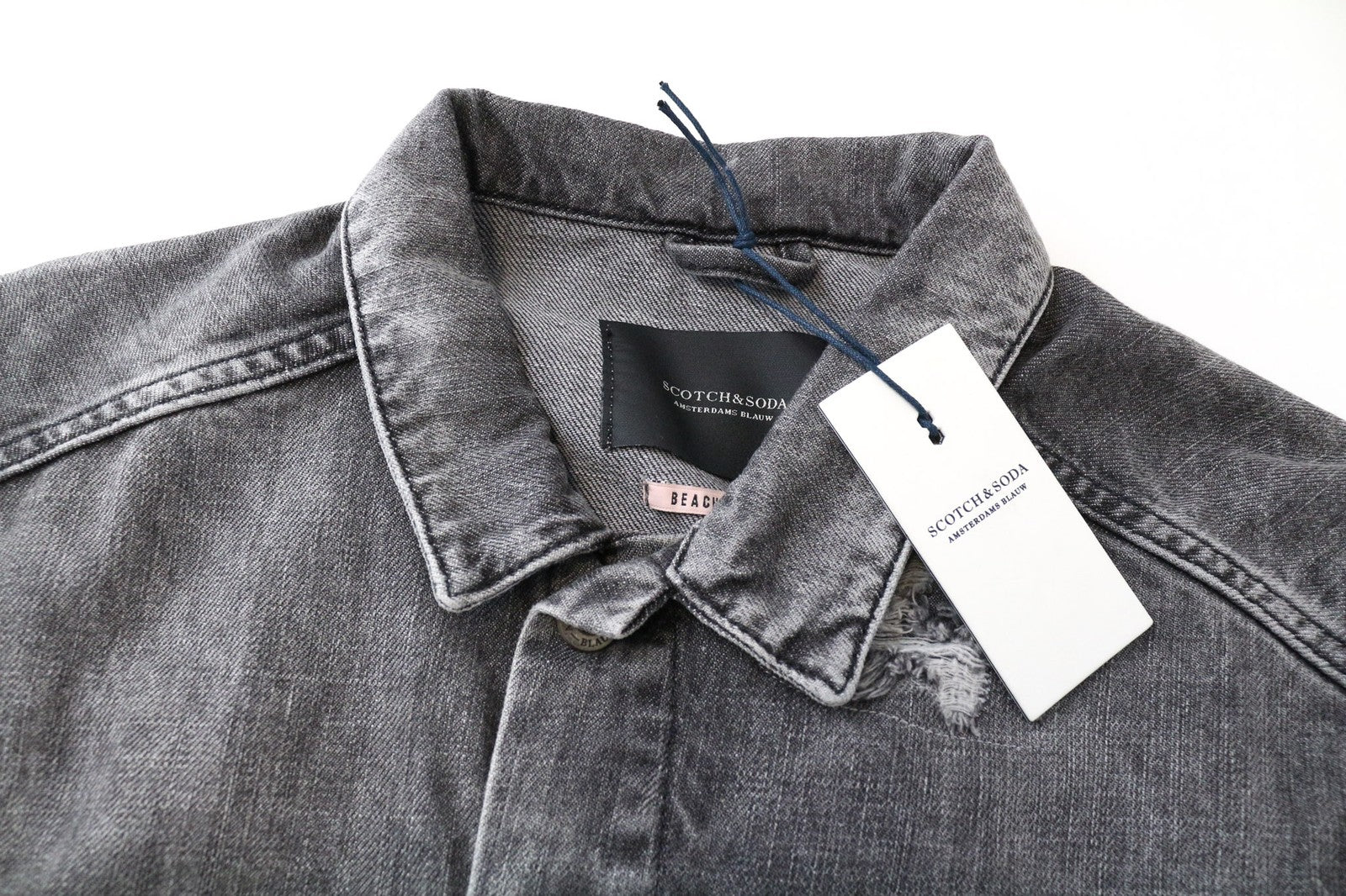 SCOTCH &amp; SODA Ams Blauw moteriški marškinėliai S pilki džinsinio audinio skalbtos medvilnės trumpomis rankovėmis