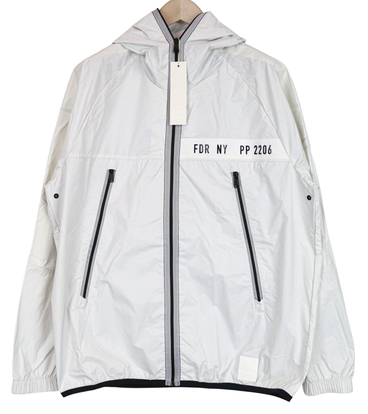 REPLAY vyriška striukė L dydžio, šviesiai pilka, su gobtuvu, užtrauktuku, šviesą atspindinčia, lengva, be pamušalo 