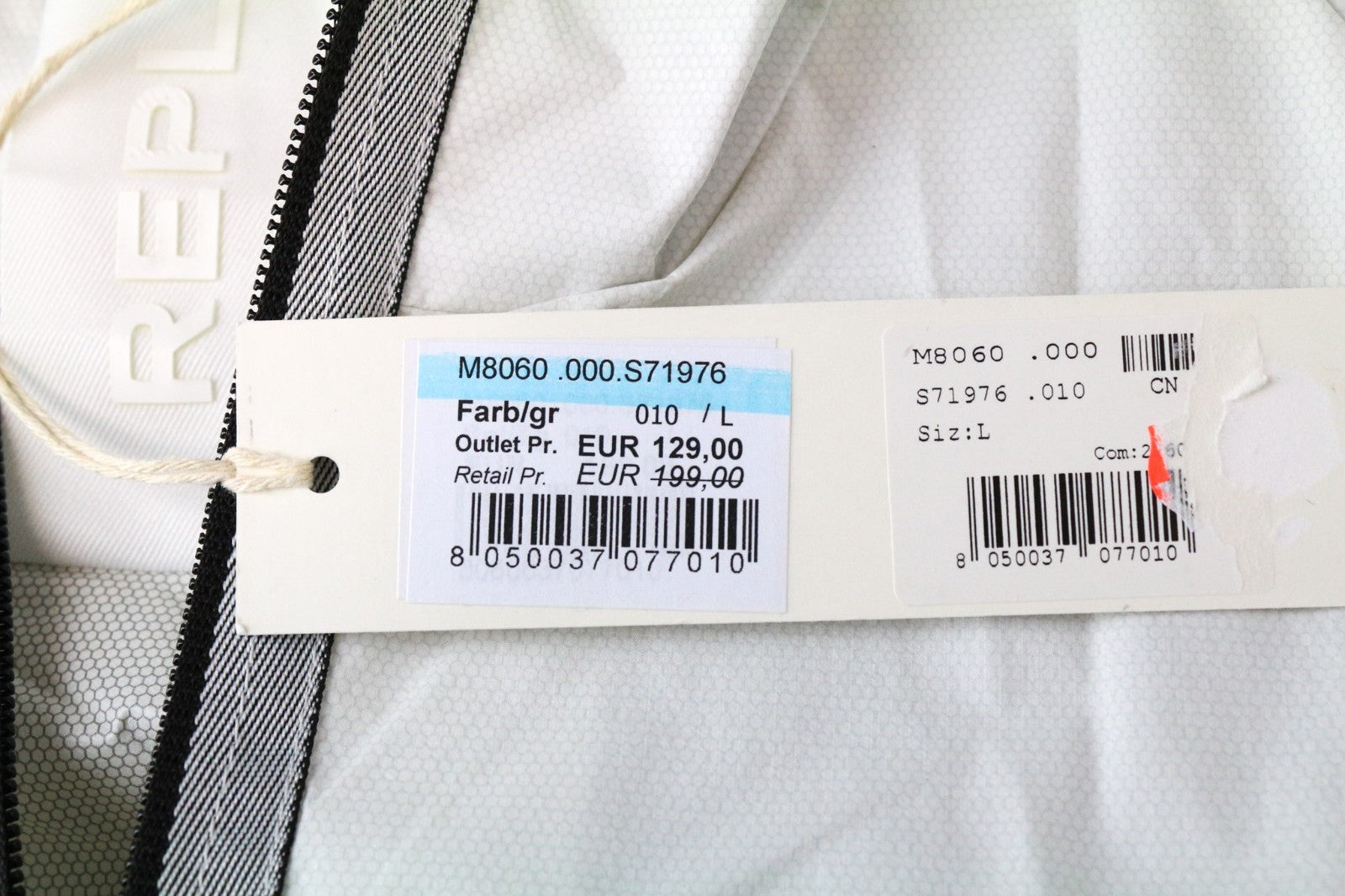 REPLAY vyriška striukė L dydžio, šviesiai pilka, su gobtuvu, užtrauktuku, šviesą atspindinčia, lengva, be pamušalo 