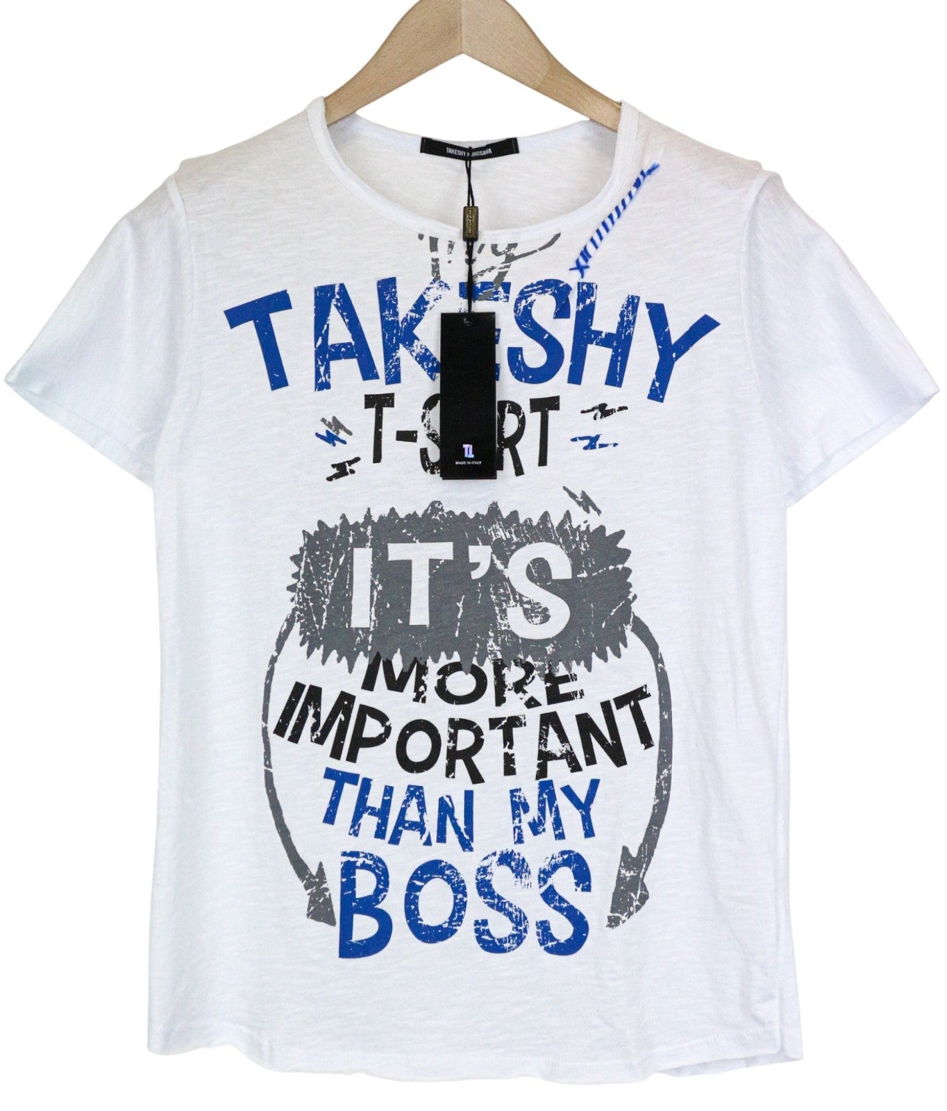 TAKESHY KUROSAWA Men's T-Shirt S White Pure Cotton Logo Short Sleeve Pullover
