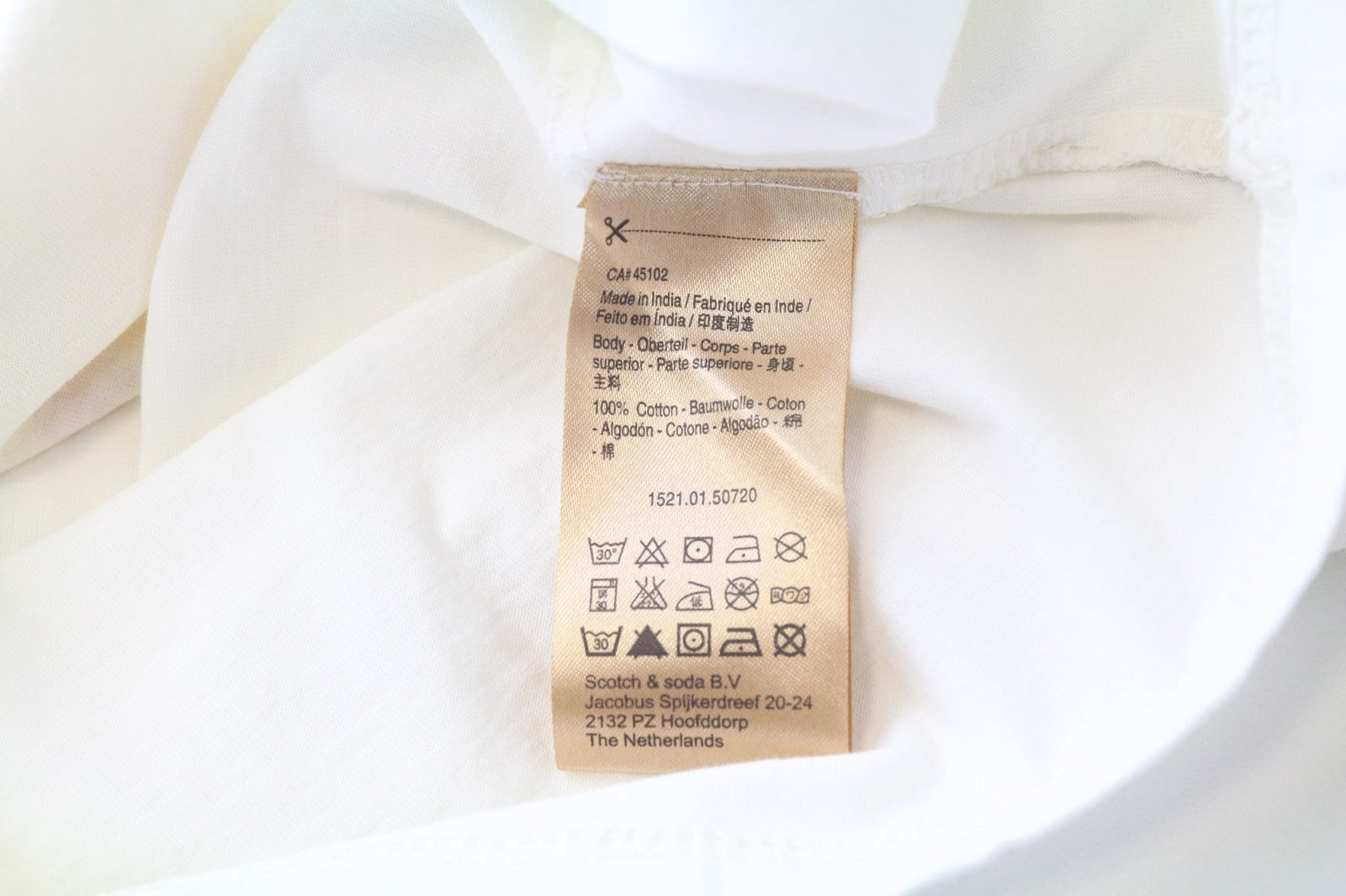 MAISON SCOTCH moteriški marškinėliai S dydžio, balkšvi, megztinis su trumpomis rankovėmis, medvilninis logotipas 