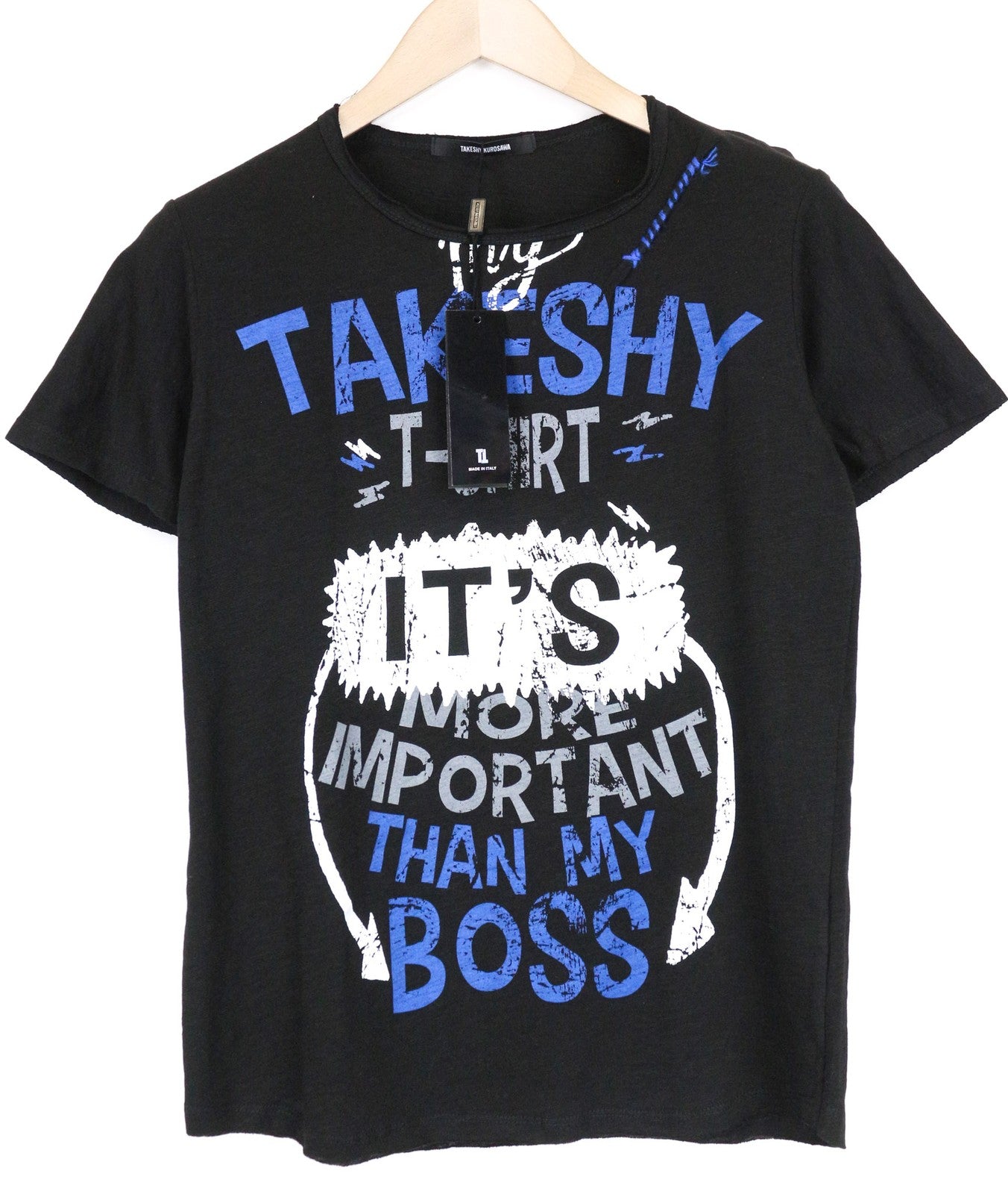 TAKESHY KUROSAWA Men's T-Shirt S Black Cotton Pullover Short Sleeve Logo