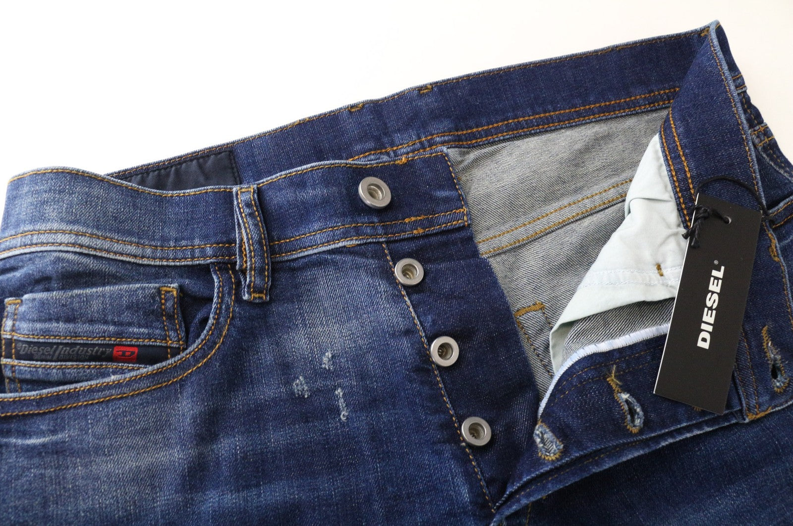 DIESEL Tepphar 084TX vyriški džinsai W28/L32 mėlyni, morkų spalvos, ploni, tamprūs, plėšyti medvilniniai džinsai 