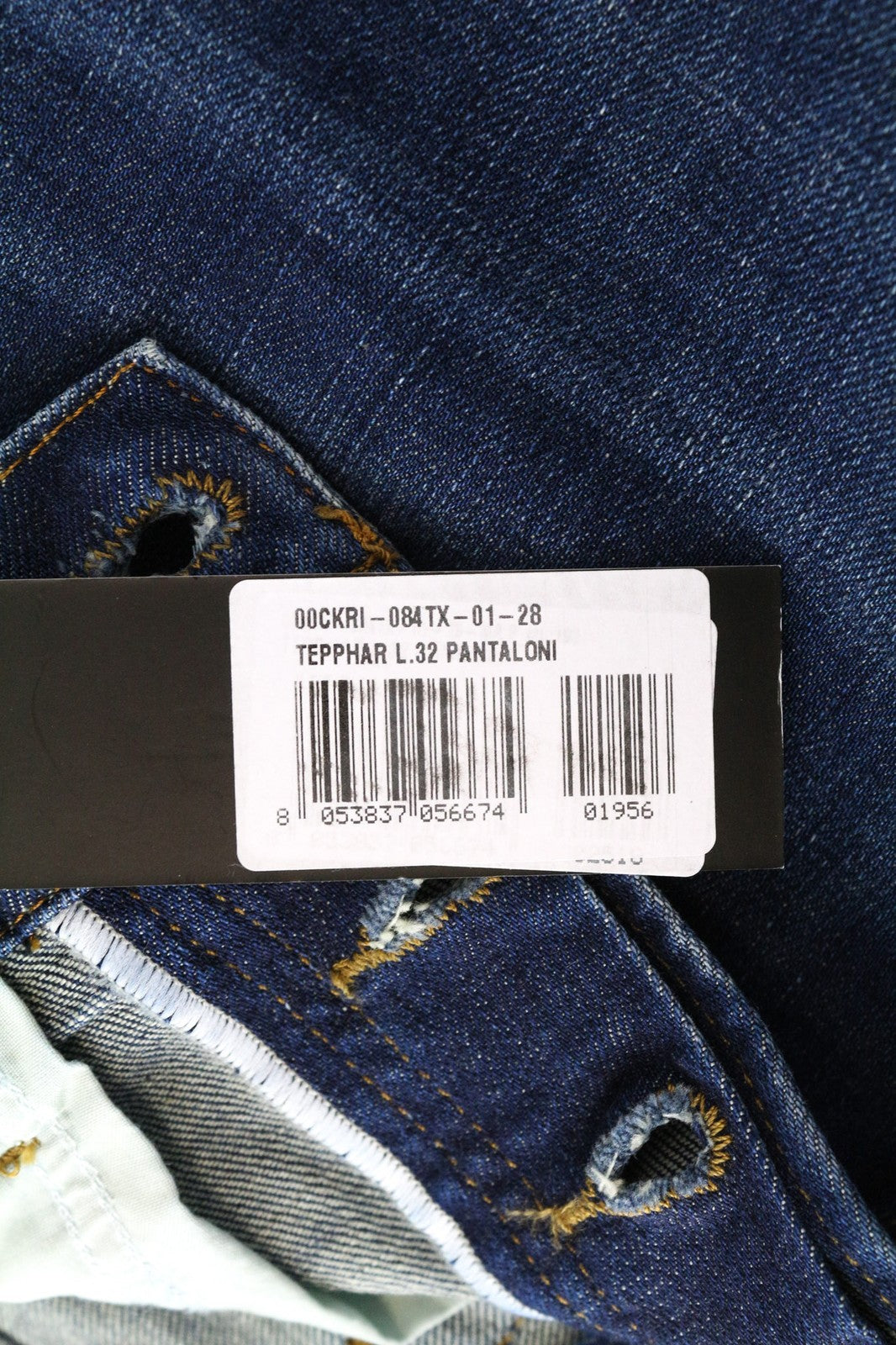 DIESEL Tepphar 084TX vyriški džinsai W28/L32 mėlyni, morkų spalvos, ploni, tamprūs, plėšyti medvilniniai džinsai 