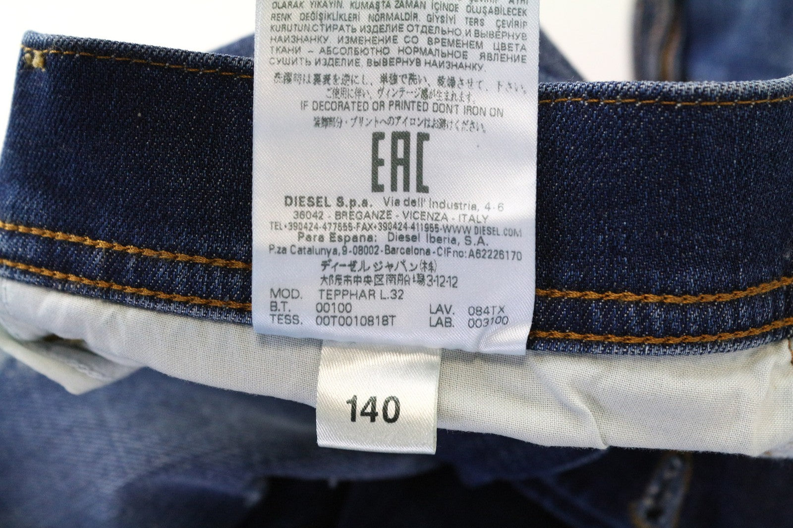 DIESEL Tepphar 084TX vyriški džinsai W28/L32 mėlyni, morkų spalvos, ploni, tamprūs, plėšyti medvilniniai džinsai 