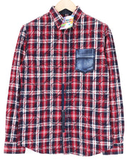 DESIGUAL Juli vyriški raudoni medvilniniai languoti laisvalaikio marškiniai ilgomis rankovėmis su kišenėmis S dydžio