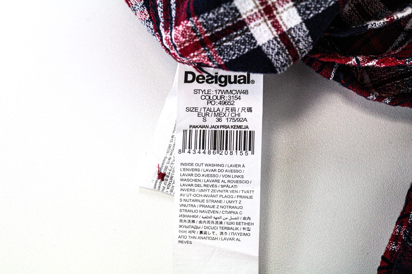 DESIGUAL Juli vyriški raudoni medvilniniai languoti laisvalaikio marškiniai ilgomis rankovėmis su kišenėmis S dydžio