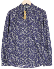 DESIGUAL David vyriški marškinėliai S ploni raštu, mėlyni, grynos medvilnės, laisvalaikio, ilgomis rankovėmis