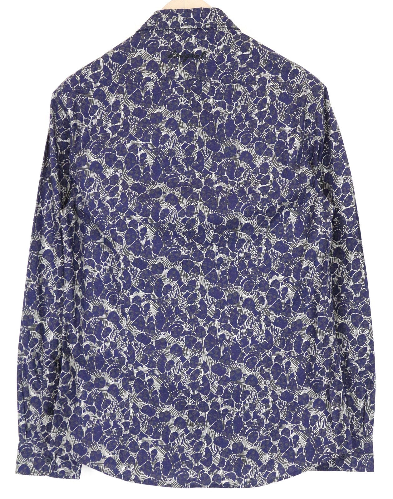 DESIGUAL David vyriški marškinėliai S ploni raštu, mėlyni, grynos medvilnės, laisvalaikio, ilgomis rankovėmis