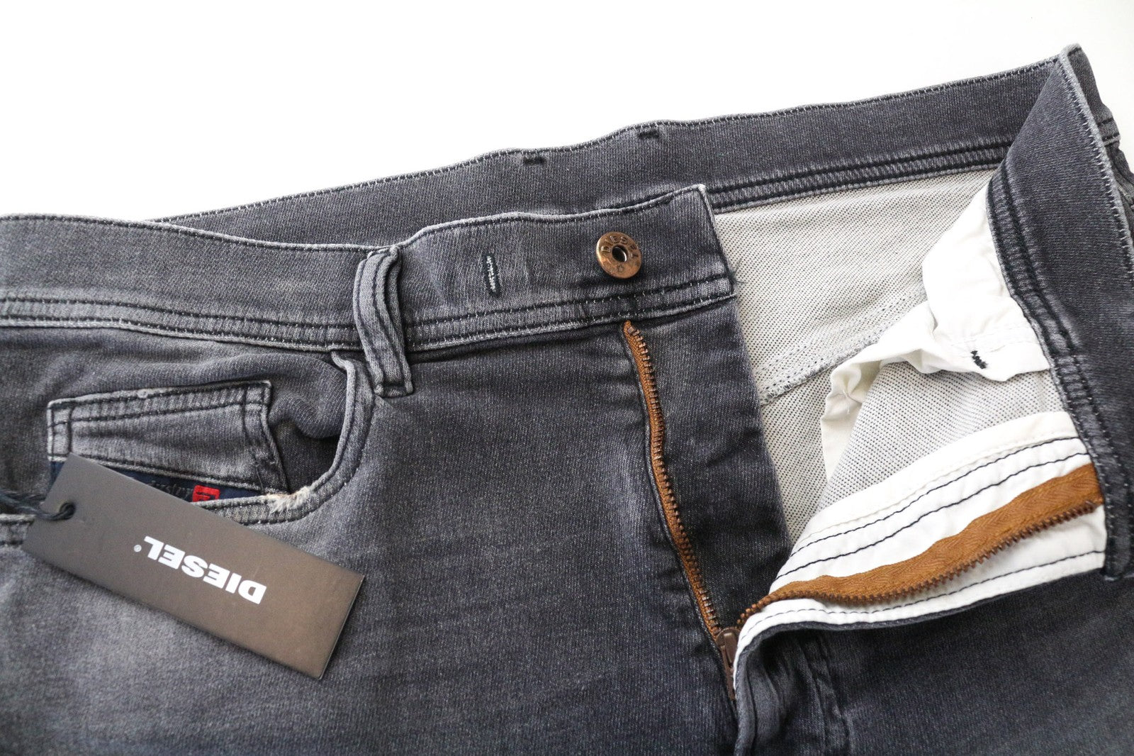 DIESEL Kly-NE 069EM Men's Jeans W32 Grey Distressed Sweat Jogg Slim Fit Washed