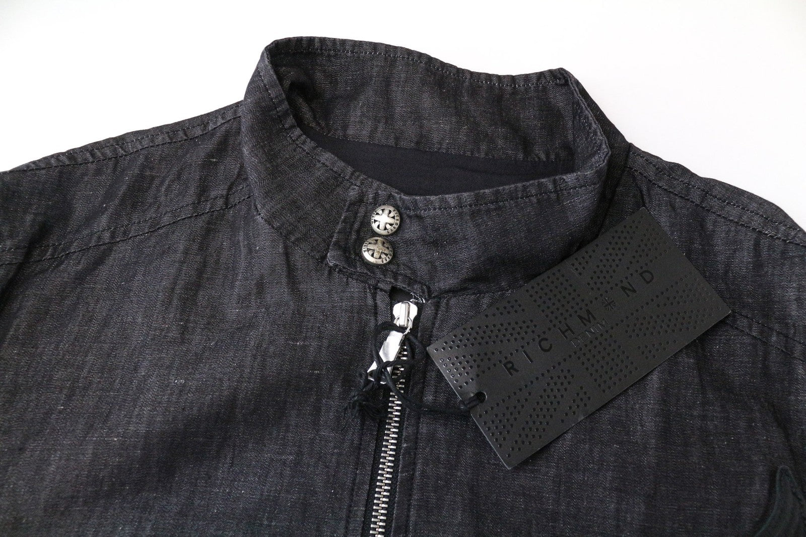 RICHMOND vyriška striukė IT48, juoda, aukštu kaklu, lininis medvilnės mišinio audinys, dizainerio stiliaus 