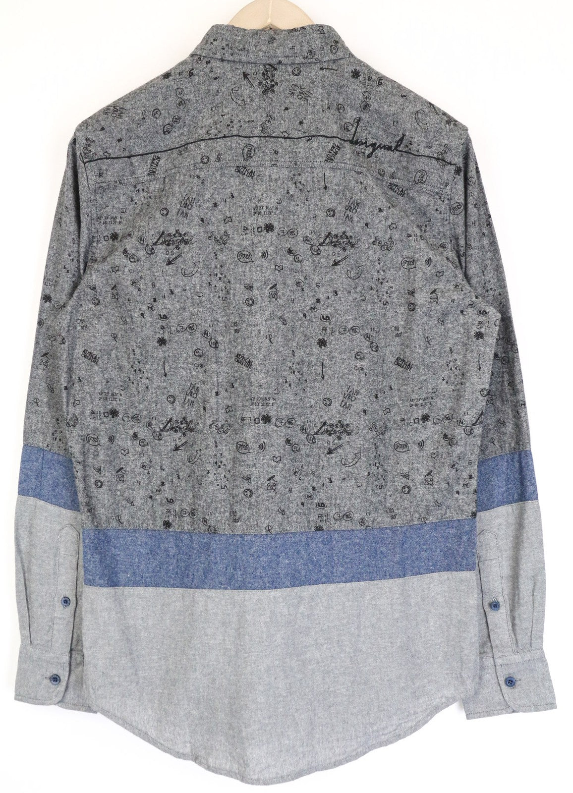 DESIGUAL Didac vyriški marškinėliai pilki melanžo spalvos medvilniniai ilgomis rankovėmis, raštuotas logotipas