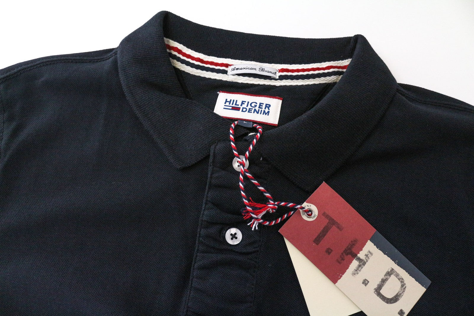 TOMMY HILFIGER DENIM Men's Polo T-Shirt L Black Logo Pure Cotton Short Sleeve