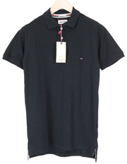 TOMMY HILFIGER DENIM Men's Polo T-Shirt S Black Pure Cotton Logo Short Sleeve