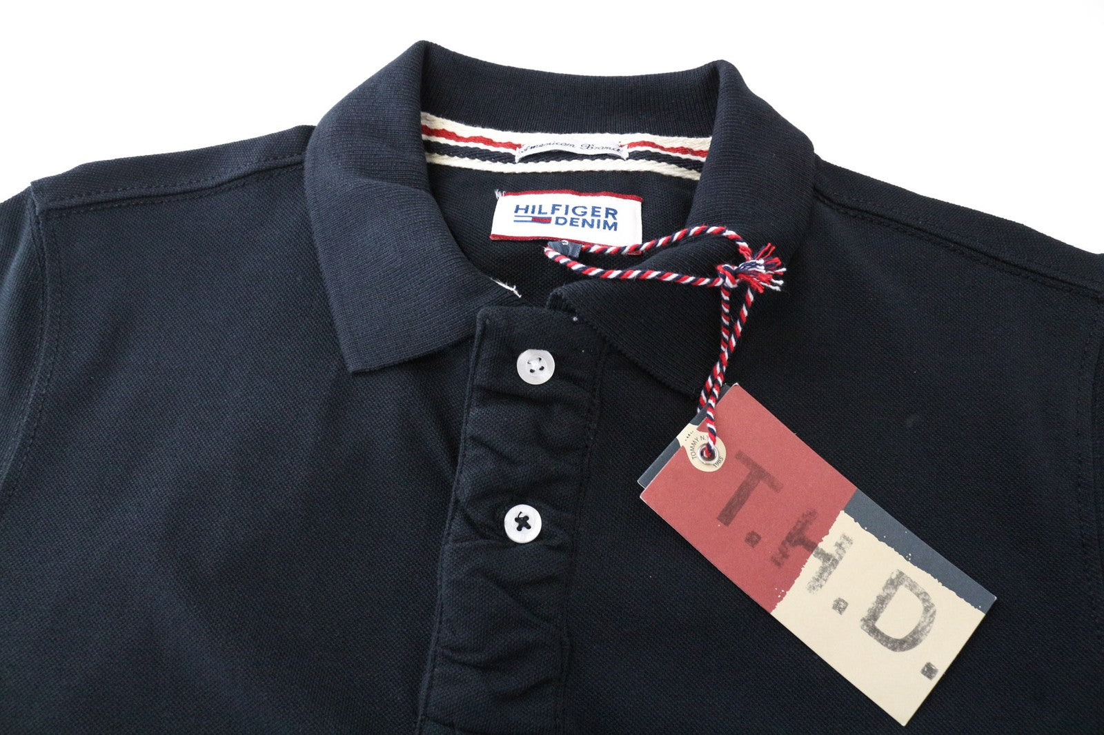 TOMMY HILFIGER DENIM Men's Polo T-Shirt S Black Pure Cotton Logo Short Sleeve