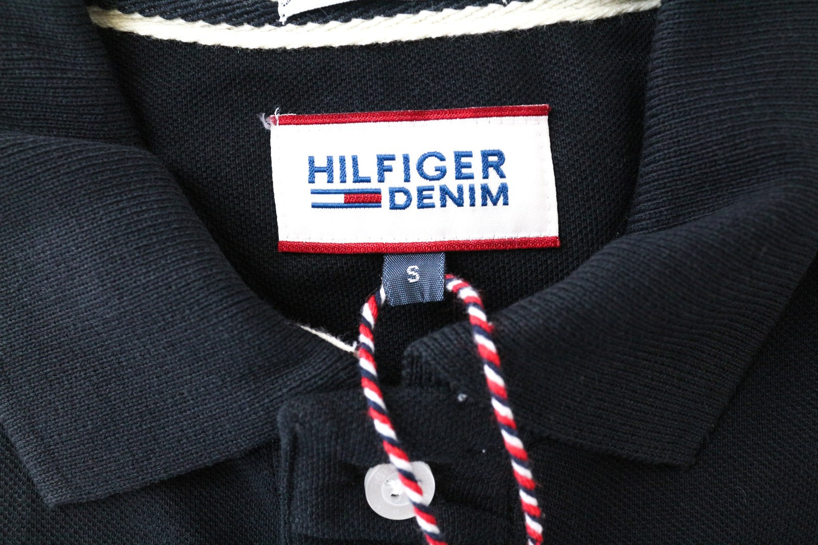 TOMMY HILFIGER DENIM Men's Polo T-Shirt S Black Pure Cotton Logo Short Sleeve