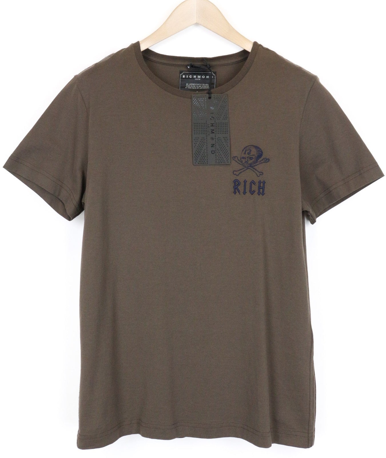 RICHMOND Men's T-Shirt L Brown Cotton Pullover Skull Logo Short Sleeved Casual