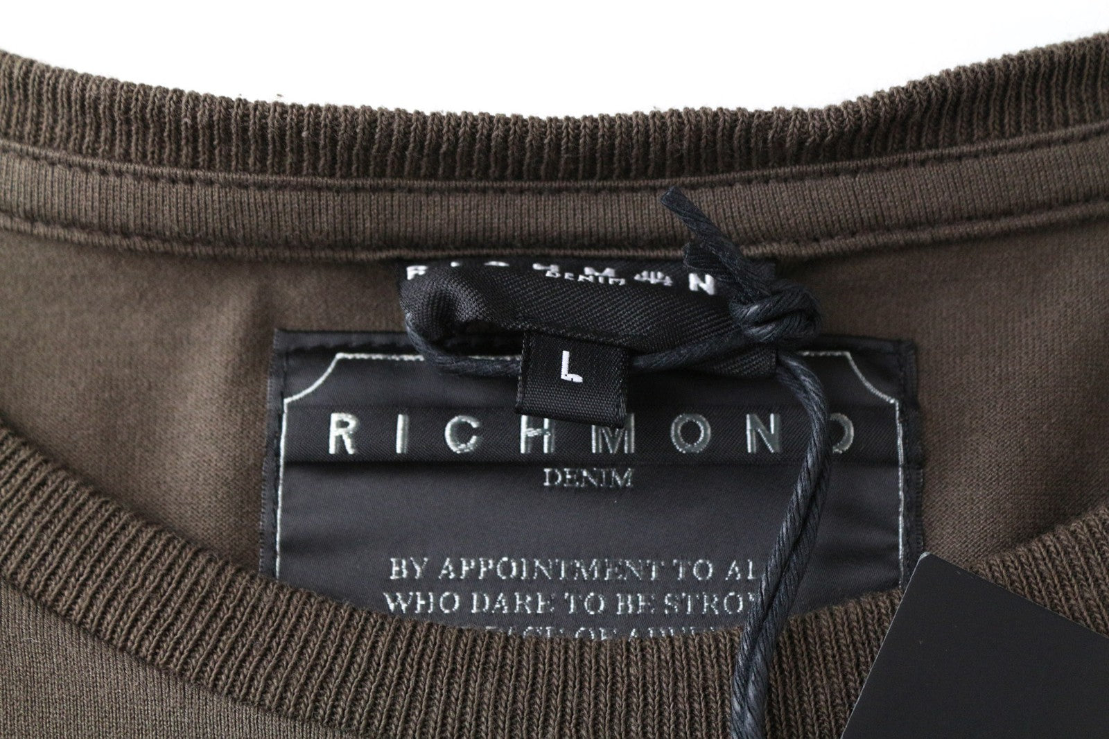 RICHMOND Men's T-Shirt L Brown Cotton Pullover Skull Logo Short Sleeved Casual