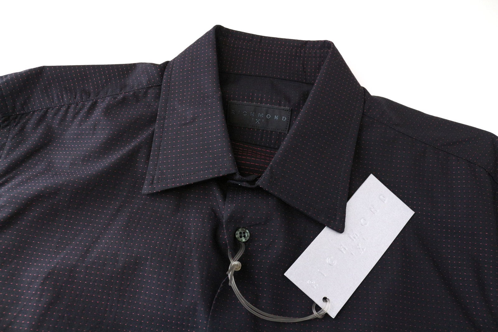 RICHMOND vyriški marškinėliai 48 tamsiai mėlyni tamsiai rožiniai taškuoti ilgomis rankovėmis, grynos medvilnės 