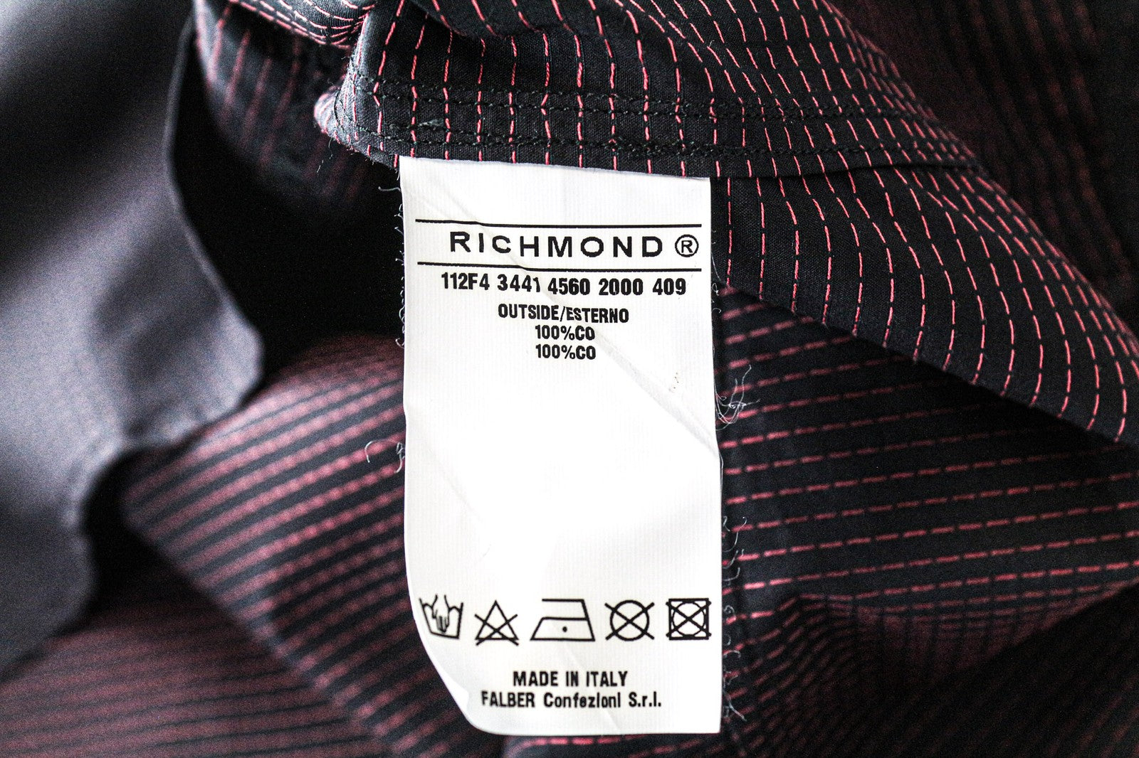 RICHMOND vyriški marškinėliai 48 tamsiai mėlyni tamsiai rožiniai taškuoti ilgomis rankovėmis, grynos medvilnės 