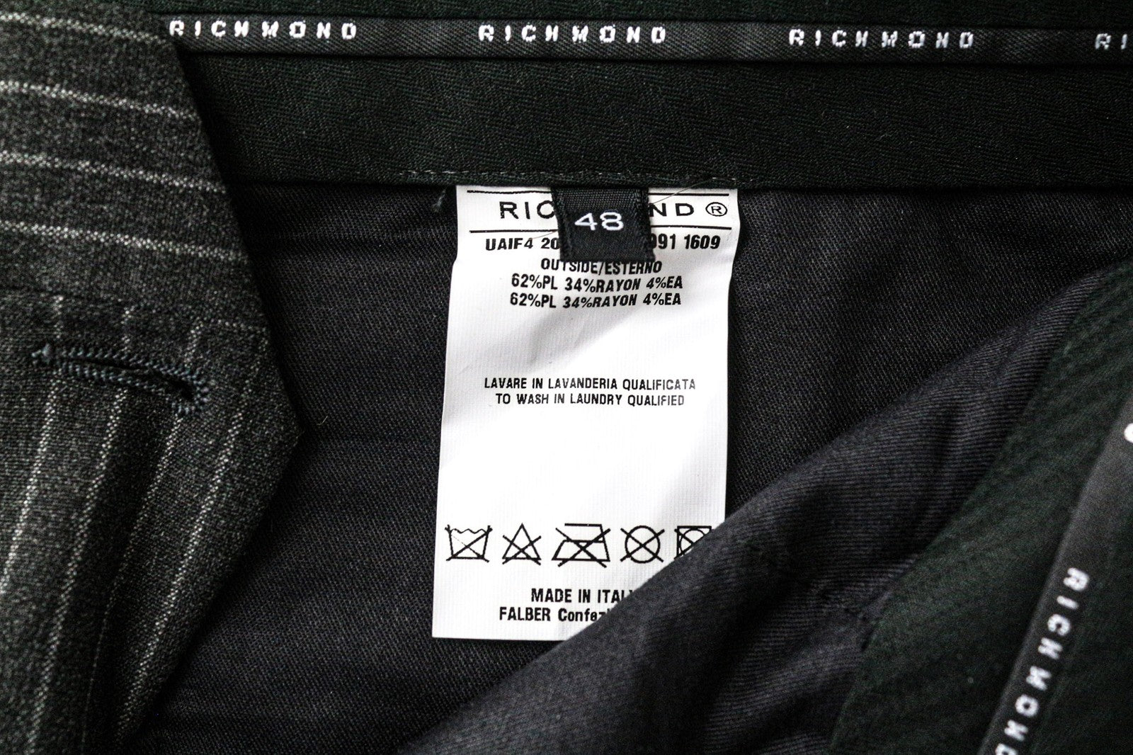 RICHMOND Men's Trousers 48 Dark Grey Striped Stretch Pleated Classic Pattern