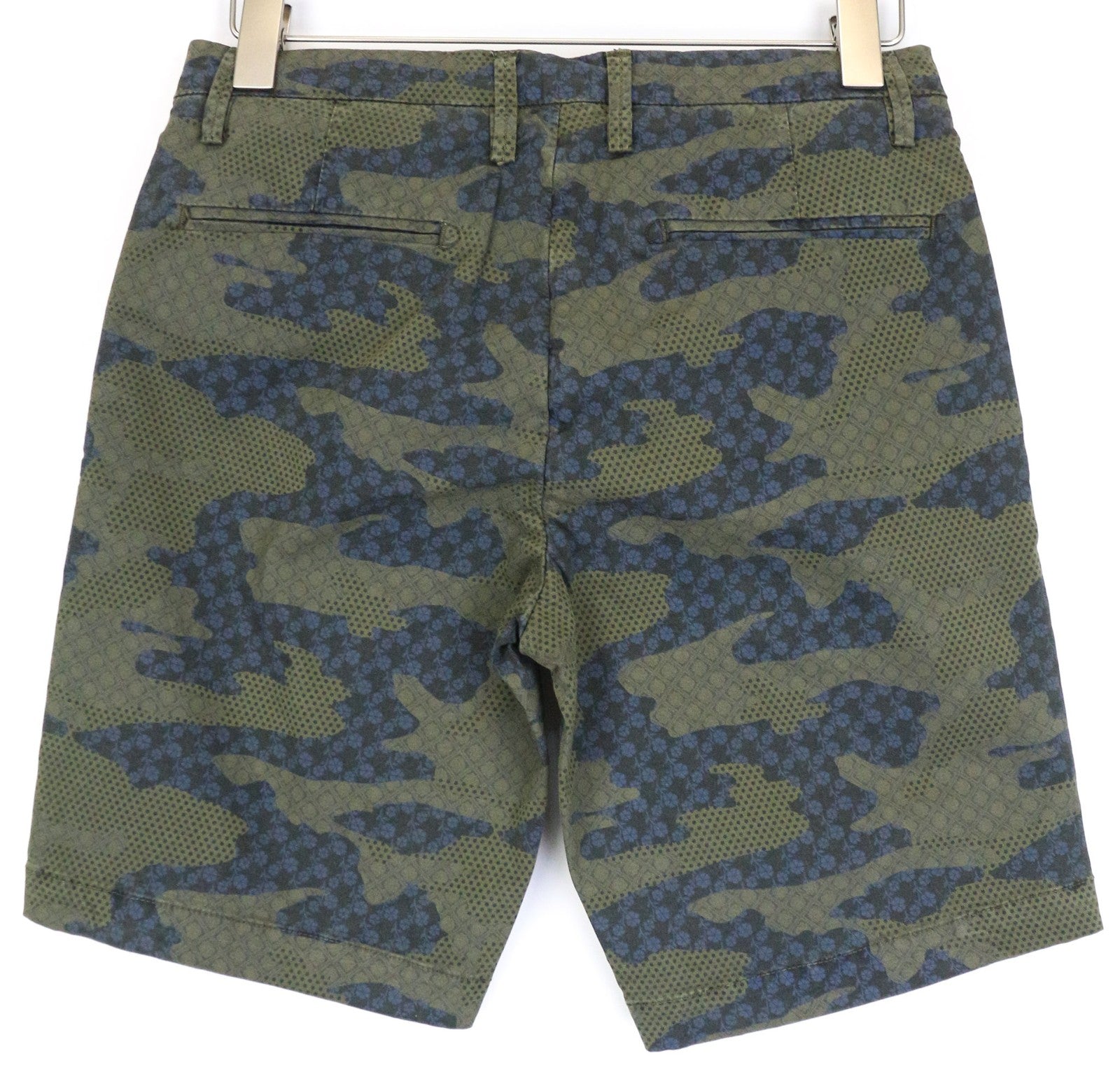 GAUDI vyriški šortai 44 W30 žali mėlyni raštuoti medvilniniai tamprūs laisvalaikio vasariniai drabužiai 