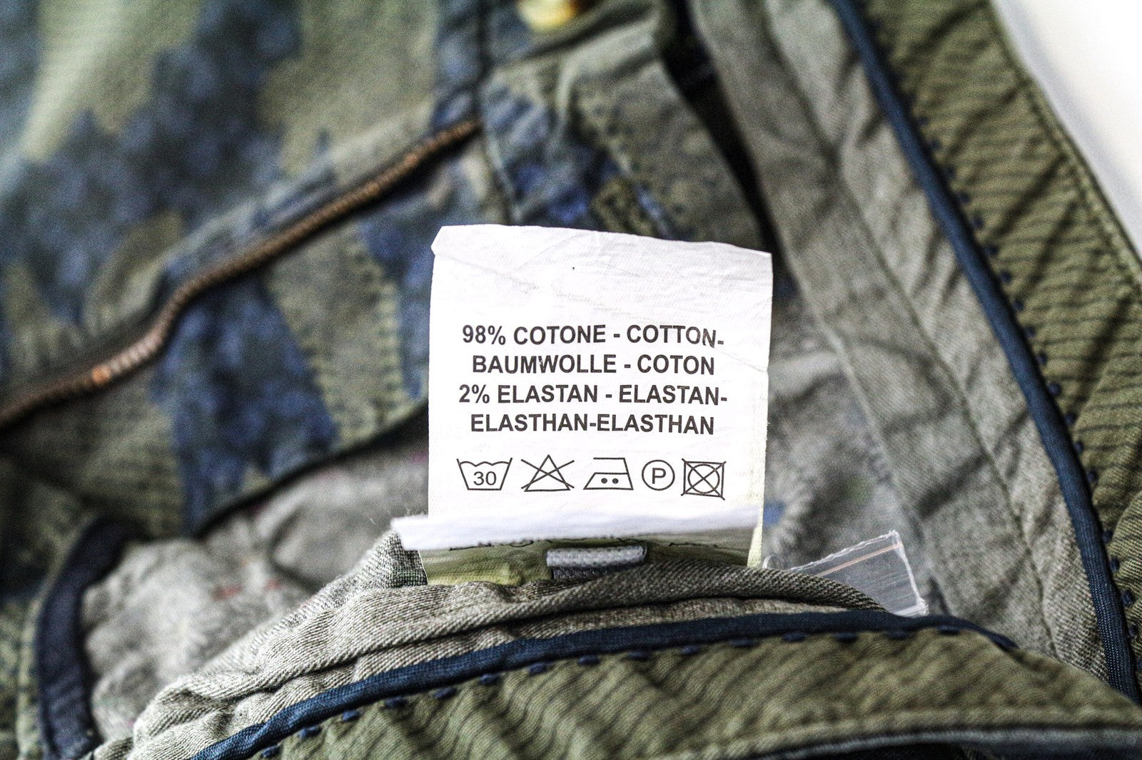 GAUDI vyriški šortai 44 W30 žali mėlyni raštuoti medvilniniai tamprūs laisvalaikio vasariniai drabužiai 