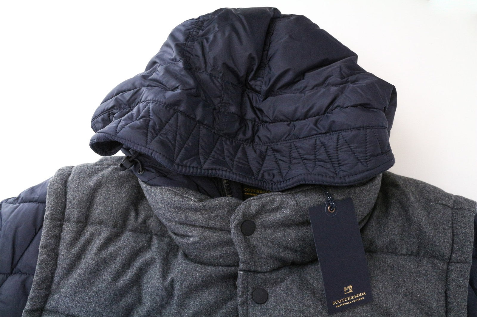 SCOTCH &amp; SODA vyriška pūsta striukė XL dydžio pilka vilnos mišinio su paminkštintu gobtuvu melanžo spalvos 