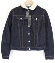 REPLAY moteriškas džinsinis švarkas M mėlynas, trumpas, tamprus, su pamušalu ir apykakle bei sagomis 